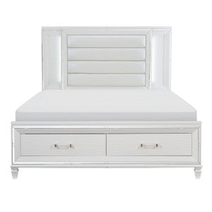 Queen Platform Bed with LED Lighting and Footboard Storage 1616W-1*