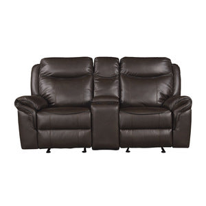 Double Glider Reclining Love Seat with Center Console, Receptacles and USB Ports 8206BRW-2