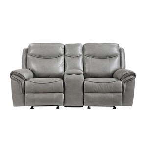 Double Glider Reclining Love Seat with Center Console, Receptacles and USB Ports 8206GRY-2