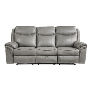 Double Reclining Sofa with Center Drop-Down Cup Holders, Receptacles, Hidden Drawer and USB Ports 8206GRY-3