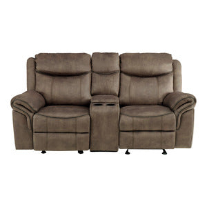 Double Glider Reclining Love Seat with Center Console, Receptacles and USB Ports 8206NF-2