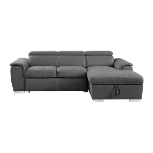 2-Piece Sectional with Adjustable Headrests, Pull-out Bed and Right Chaise with Hidden Storage 8228GY*