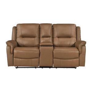 Power Double Reclining Love Seat with Center Console, Hidden Arms Cup Holders, Charging Ports and Wireless Charger 8301BRW-2PW