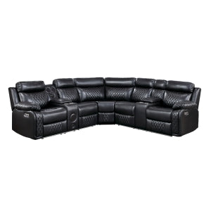 3-Piece Power Reclining Sectional with Two Consoles, Speakers, Subwoofer, LED Lighting and Charging Port 8315BLK*SCPW