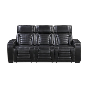 Power Double Reclining Sofa with Center Drop-Down Cup Holders, Power Headrests, Storage Arms(Top and Side) ,Cup holders, Reading Lights, Wireless Charger, Air Massage, Heat, LED Lighting and Charging Ports 8344BLK-3PWHM