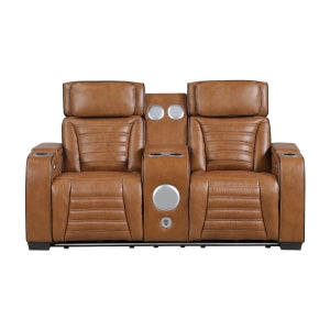 Power Double Reclining Love Seat with Center Console, Power Headrests, Storage Arms(Top and Side) ,Cup Holders, Wireless speakers with Sub-Woofer, Air Massage, Heat, LED Lighting and Charging Ports 8344BRW-2PWHM