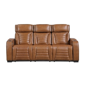Power Double Reclining Sofa with Center Drop-Down Cup Holders, Power Headrests, Storage Arms(Top and Side) ,Cup holders, Reading Lights, Wireless Charger, Air Massage, Heat, LED Lighting and Charging Ports 8344BRW-3PWHM