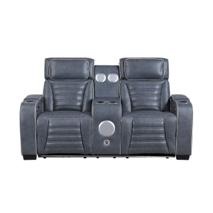 Power Double Reclining Love Seat with Center Console, Power Headrests, Storage Arms(Top and Side) ,Cup Holders, Wireless speakers with Sub-Woofer, Air Massage, Heat, LED Lighting and Charging Ports 8344BUE-2PWHM