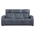 Power Double Reclining Sofa with Center Drop-Down Cup Holders, Power Headrests, Storage Arms(Top and Side) ,Cup holders, Reading Lights, Wireless Charger, Air Massage, Heat, LED Lighting and Charging Ports 8344BUE-3PWHM