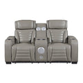Power Double Reclining Love Seat with Center Console, Power Headrests, Storage Arms(Top and Side) ,Cup Holders, Wireless speakers with Sub-Woofer, Air Massage, Heat, LED Lighting and Charging Ports 8344GRY-2PWHM