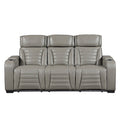 Power Double Reclining Sofa with Center Drop-Down Cup Holders, Power Headrests, Storage Arms(Top and Side) ,Cup holders, Reading Lights, Wireless Charger, Air Massage, Heat, LED Lighting and Charging Ports 8344GRY-3PWHM