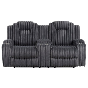 Double Reclining Love Seat with Center Console and Cup Holders 8348DGY-2