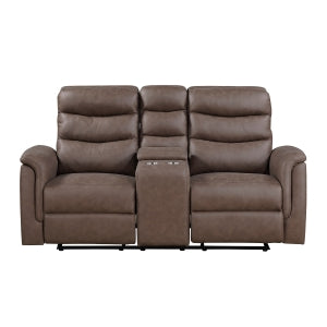 Double Glider Reclining Love Seat with Center Console 8360BRW-2