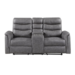 Double Glider Reclining Love Seat with Center Console 8360GRY-2