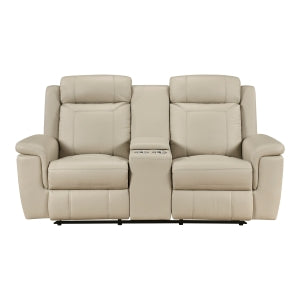 Double Reclining Love Seat with Center Console and Receptacles 8379BEG-2