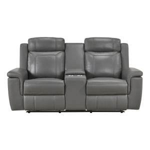 Double Reclining Love Seat with Center Console and Receptacles 8379DGY-2