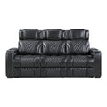 Power Double Reclining Sofa with Center Drop-Down Cup Holders, Power Headrests, Storage Arms with Cup holders, Reading Lights, Wireless Charger, Air Massage and Heat, LED Lighting and Charging Ports 8449BK-3PWHM