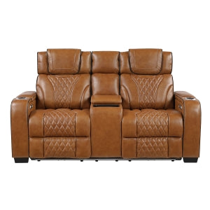 Power Double Reclining Love Seat with Center Console, Power Headrests, Storage Arms with Cup Holders, Wireless charger, Air Massage and Heat, LED Lighting and Charging Ports 8449BR-2PWHM