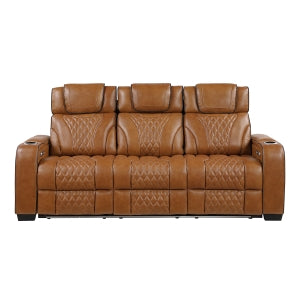 Power Double Reclining Sofa with Center Drop-Down Cup Holders, Power Headrests, Storage Arms with Cup holders, Reading Lights, Wireless Charger, Air Massage and Heat, LED Lighting and Charging Ports 8449BR-3PWHM