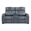 Power Double Reclining Love Seat with Center Console, Power Headrests, Storage Arms with Cup Holders, Wireless charger, Air Massage and Heat, LED Lighting and Charging Ports 8449BU-2PWHM