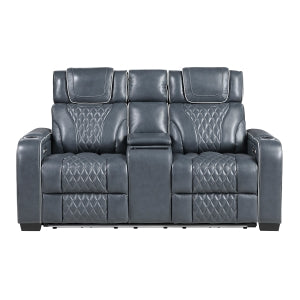 Power Double Reclining Love Seat with Center Console, Power Headrests, Storage Arms with Cup Holders, Wireless charger, Air Massage and Heat, LED Lighting and Charging Ports 8449BU-2PWHM