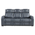 Power Double Reclining Sofa with Center Drop-Down Cup Holders, Power Headrests, Storage Arms with Cup holders, Reading Lights, Wireless Charger, Air Massage and Heat, LED Lighting and Charging Ports 8449BU-3PWHM