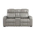 Power Double Reclining Love Seat with Center Console, Power Headrests, Storage Arms with Cup Holders, Wireless charger, Air Massage and Heat, LED Lighting and Charging Ports 8449GY-2PWHM