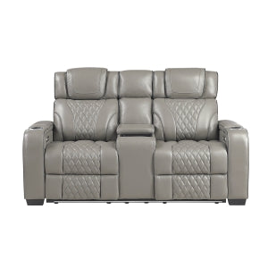 Power Double Reclining Love Seat with Center Console, Power Headrests, Storage Arms with Cup Holders, Wireless charger, Air Massage and Heat, LED Lighting and Charging Ports 8449GY-2PWHM