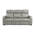 Power Double Reclining Sofa with Center Drop-Down Cup Holders, Power Headrests, Storage Arms with Cup holders, Reading Lights, Wireless Charger, Air Massage and Heat, LED Lighting and Charging Ports 8449GY-3PWHM