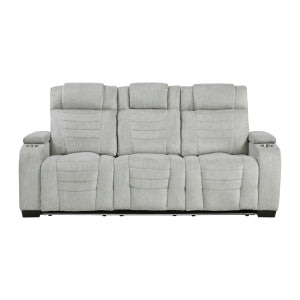 Double Reclining Sofa with Center Drop-Down Cup Holders, Storage Arms, Cup Holders, Reading Lights, Magazine Bag, Receptacles, Charging Ports and LED 8455GRY-3