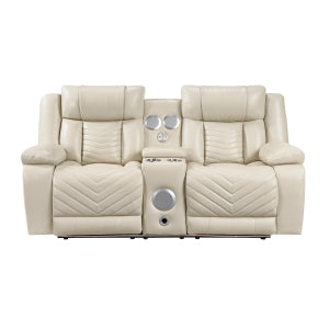 Power Double Reclining Love Seat with Center Console, Wireless Speakers, LED and Charging Ports 8457BEG-2PW