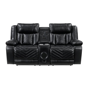 Power Double Reclining Love Seat with Center Console, Wireless Speakers, LED and Charging Ports 8457BLK-2PW