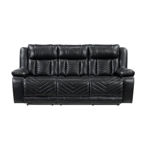 Power Double Reclining Sofa with Center Drop-Down Cup Holders, Wireless Charger, Magazine Bag, LED and Charging Ports 8457BLK-3PW