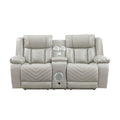 Power Double Reclining Love Seat with Center Console, Wireless Speakers, LED and Charging Ports 8457GRY-2PW