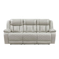 Power Double Reclining Sofa with Center Drop-Down Cup Holders, Wireless Charger, Magazine Bag, LED and Charging Ports 8457GRY-3PW