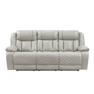 Power Double Reclining Sofa with Center Drop-Down Cup Holders, Wireless Charger, Magazine Bag, LED and Charging Ports 8457GRY-3PW