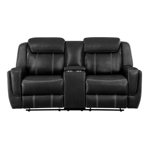 Double Reclining Love Seat with Center Console, Receptacles and USB Ports 8516BK-2