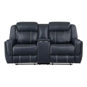 Double Reclining Love Seat with Center Console, Receptacles and USB Ports 8516BU-2