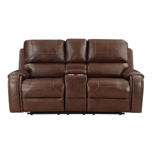 Double Glider Reclining Love Seat with Center Console, Receptacles and USB Ports 8549BRW-2