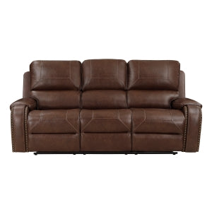 Double Reclining Sofa with Center Drop-Down Cup Holders, Receptacles and USB Ports 8549BRW-3