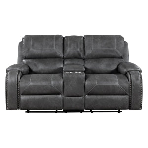 Double Glider Reclining Love Seat with Center Console, Receptacles and USB Ports 8549GRY-2