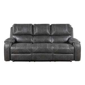 Double Reclining Sofa with Center Drop-Down Cup Holders, Receptacles and USB Ports 8549GRY-3