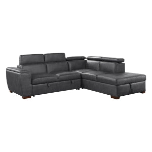 2-Piece Sectional with Pull-out Bed and Right Chaise with Hidden Storage, Adjustable Headrests 8567GY*SC