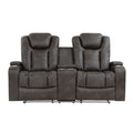 Power Double Reclining Love Seat with Center Console, Power Headrests, Storage Arms and Cup Holders 9211BRG-2PWH
