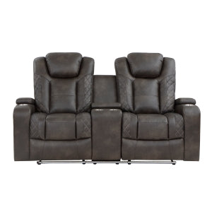 Power Double Reclining Love Seat with Center Console, Power Headrests, Storage Arms and Cup Holders 9211BRG-2PWH