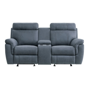 Double Glider Reclining Love Seat with Center Console 9301BUE-2