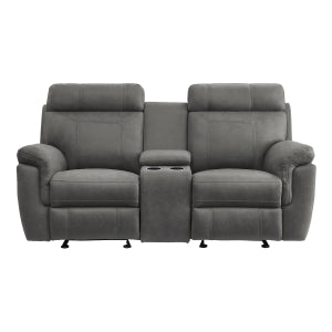 Double Glider Reclining Love Seat with Center Console 9301GRY-2