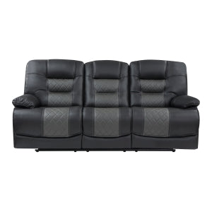Double Reclining Sofa with Center Drop-Down Cup Holders, Receptacles and USB Ports 9388GRY-3
