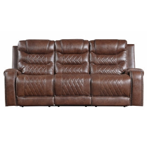 Double Reclining Sofa with Center Drop-Down Cup Holders, Receptacles and USB Ports 9405BR-3