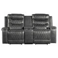 Power Double Reclining Love Seat with Center Console, Receptacles and USB Ports 9405GY-2PW